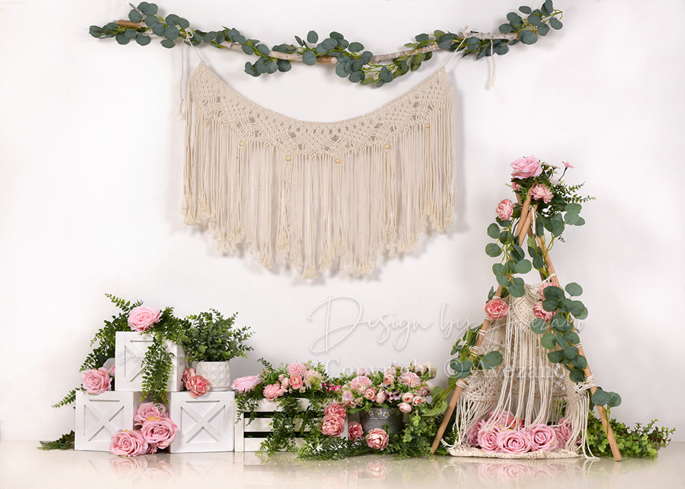 Avezano Boho Tassel Charm Flowers Spring Photography Backdrop-Backdrop-Avezano-02-5x3ft/1.5x1m-AVEZANO